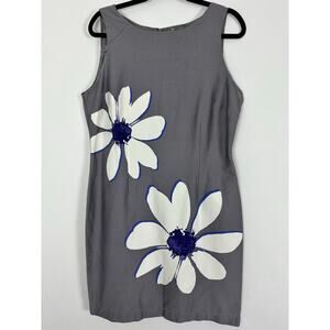 VTG Studio I Gray Floral Mod Midi Shift Dress Minimalist 90s Retro Size 16 XL